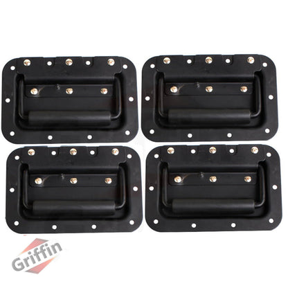 Flush Speaker Cabinet Handles for DJ PA Rack Road Case (Set of 4) by GRIFFIN | Spring Loaded Recessed Metal Flip Pull with Rubber Padding for Trunk Chest Flight Carry Case | Pro-Audio Stage Gear Parts