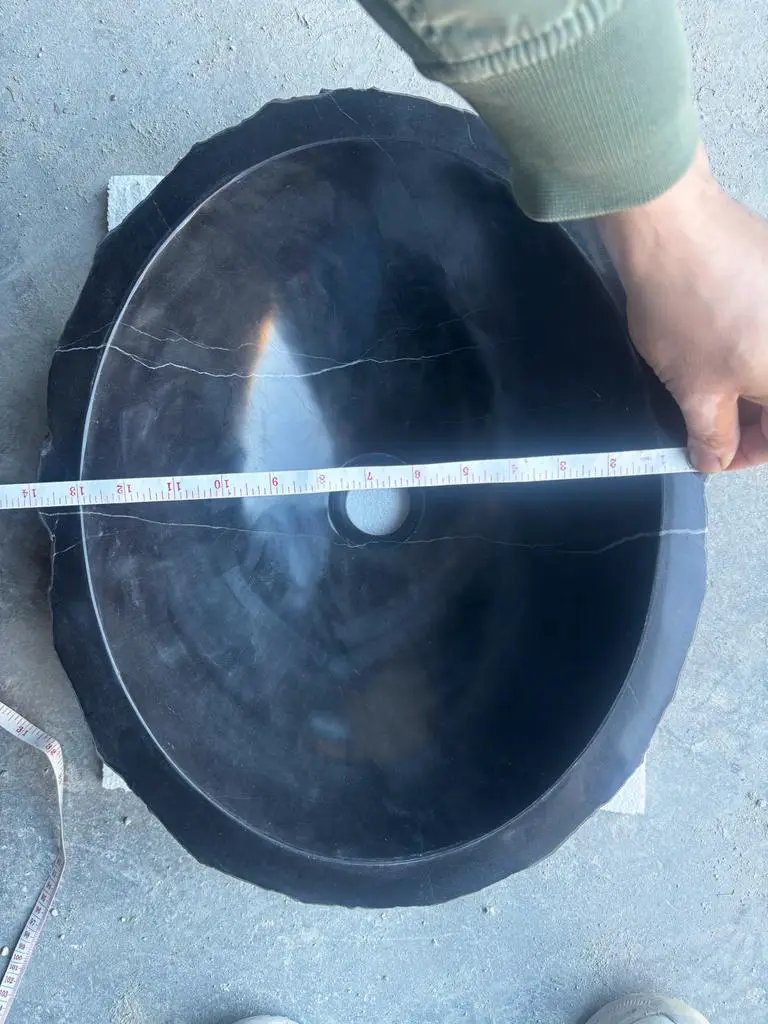Handcrafted Black Natural Stone Vessel Sink With Rustic Texture