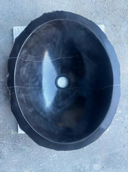 Handcrafted Black Natural Stone Vessel Sink With Rustic Texture