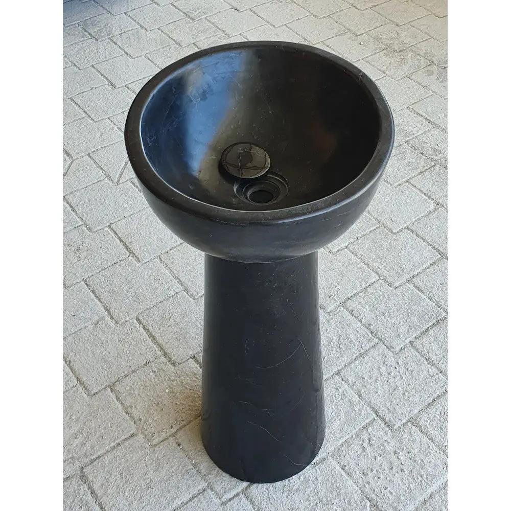 Black Marble Pedestal Oval Bathroom Vanity Sink Polished