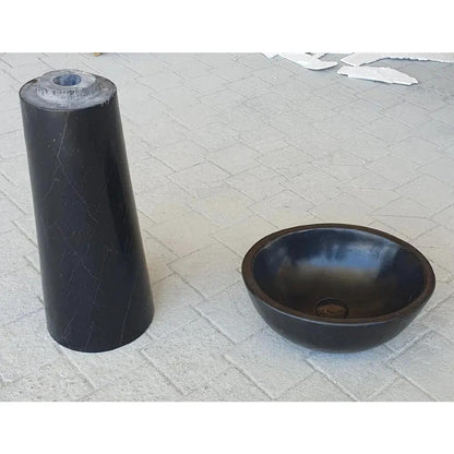 Black Marble Pedestal Oval Bathroom Vanity Sink Polished