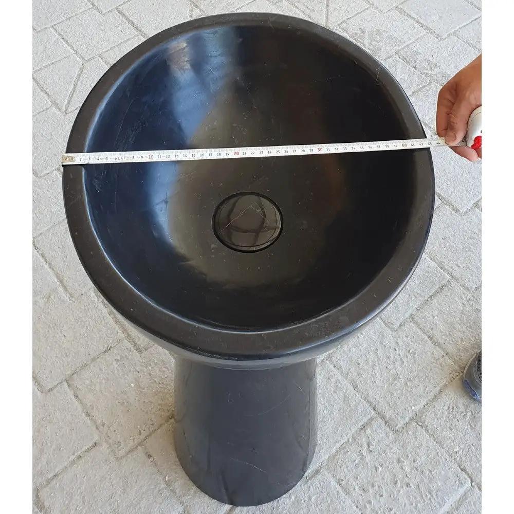 Black Marble Pedestal Oval Bathroom Vanity Sink Polished