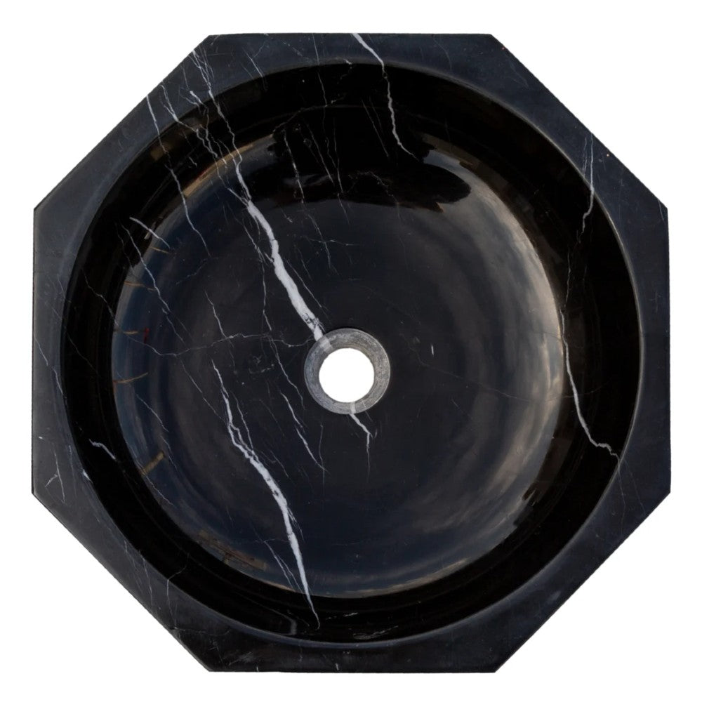 Toros Black Marble Octagon Vessel Sink Bowl Polished (D)16" (H)5"