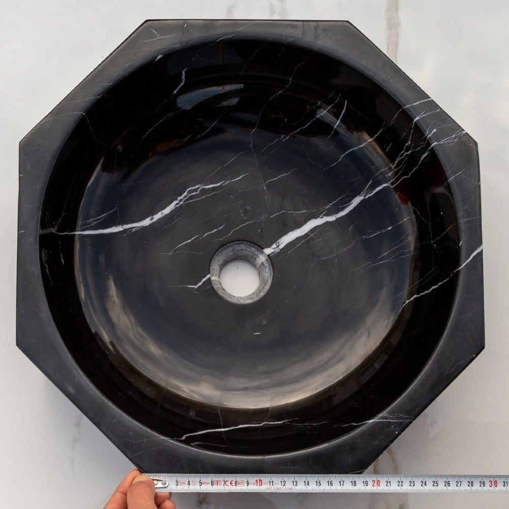 Toros Black Marble Octagon Vessel Sink Bowl Polished (D)16" (H)5"