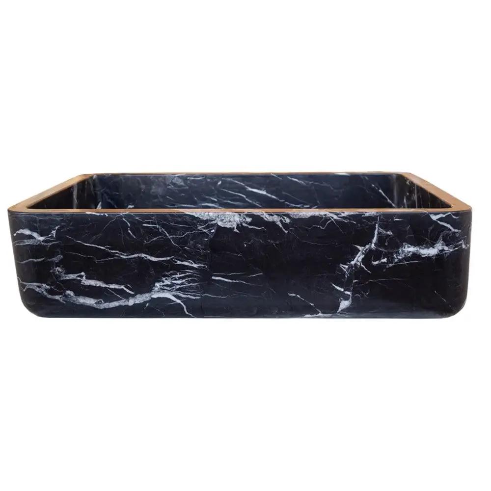 Handcrafted Black Marble Rectangular Bathroom Sink Semi Polished 14