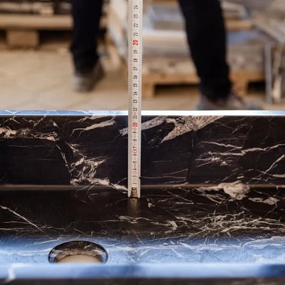 Handcrafted Black Marble Rectangular Bathroom Sink Semi Polished 14