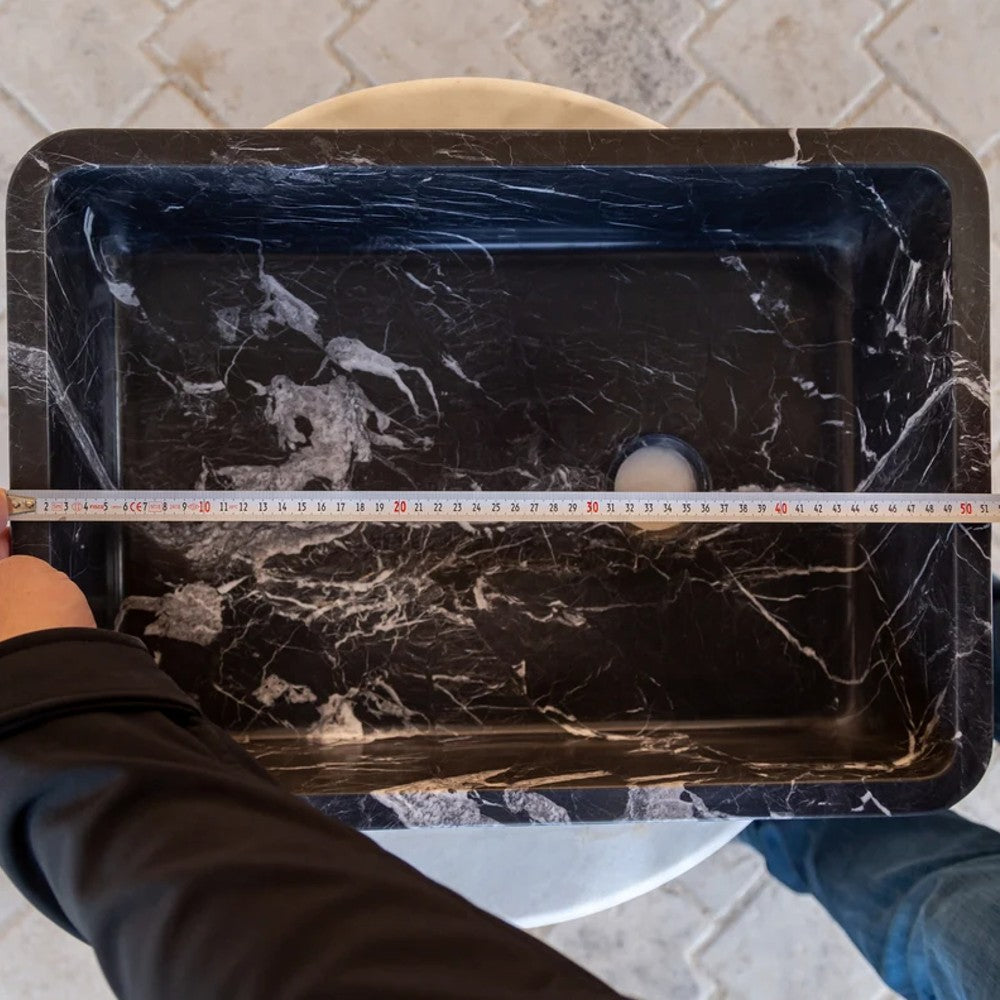 Toros Black Marble Rectangular Sink Semi-Polished (W)14.4 (L)20.3" (H)4.7"