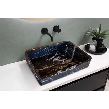 Handcrafted Black Marble Rectangular Bathroom Sink Semi Polished 14