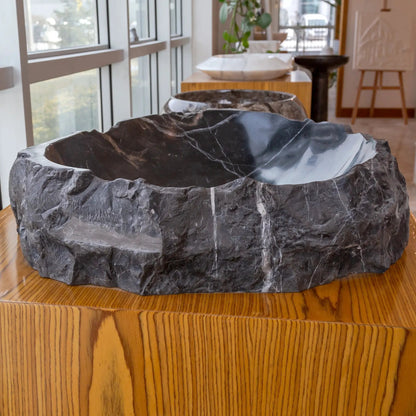 Handcrafted Black Marble Vessel Sink Natural Stone Bathroom Basin
