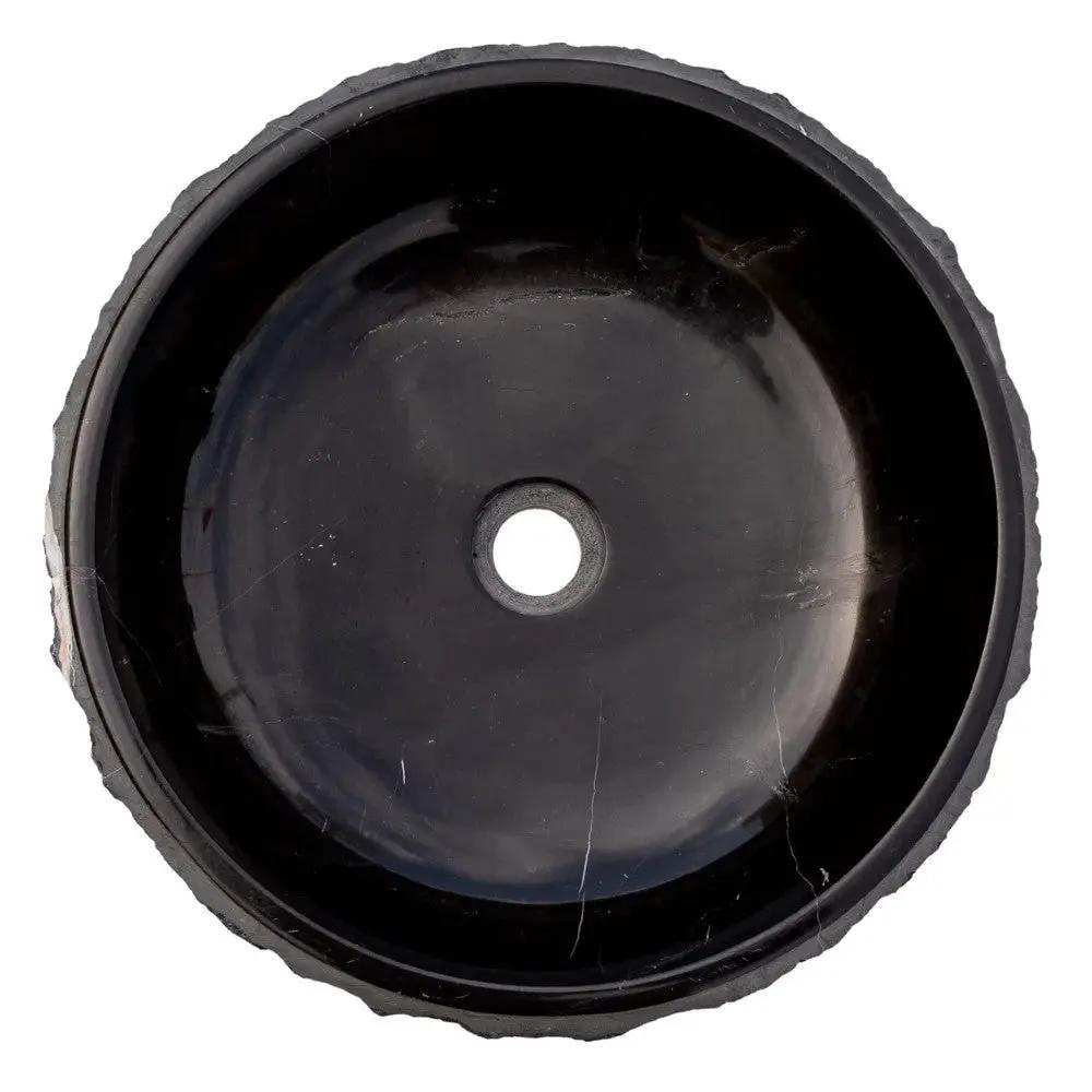 Black Marble Handcrafted Vessel Bathroom Sink 16 Inch Diameter Combed Finish