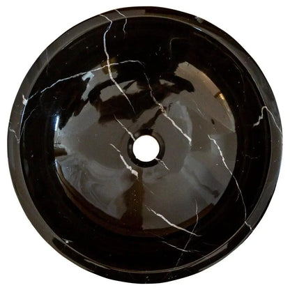 Black Marble Vessel Bathroom Sink 16 Inch Round Handcrafted Natural Stone