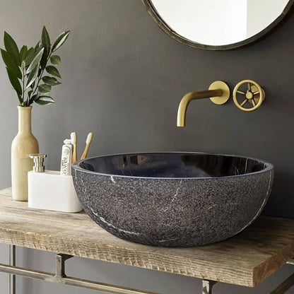 Toros Black Marble Above-Vanity Bathroom Vessel Sink Rough Exterior (D)16" (H)6" - In Stock