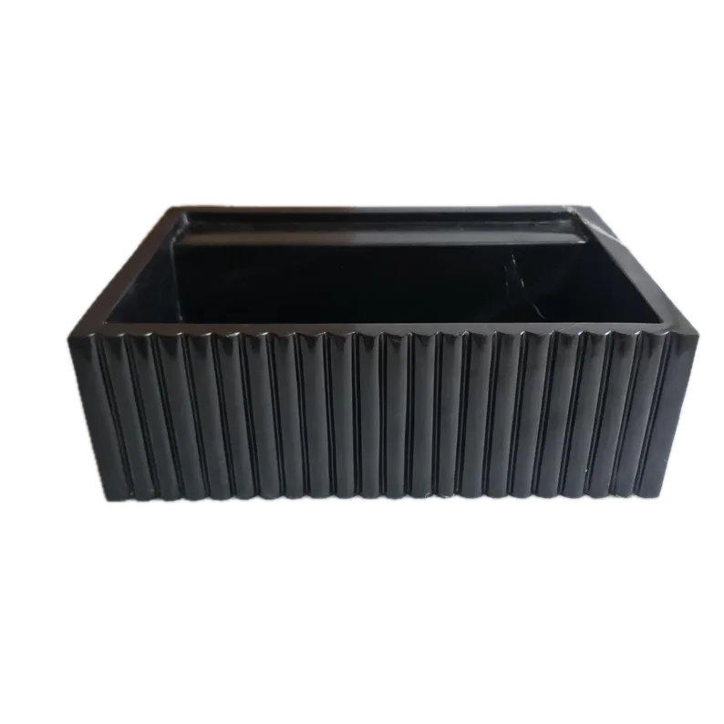 Turkish Black Fluted Wall Mount Bathroom Marble Sink 16 Inch