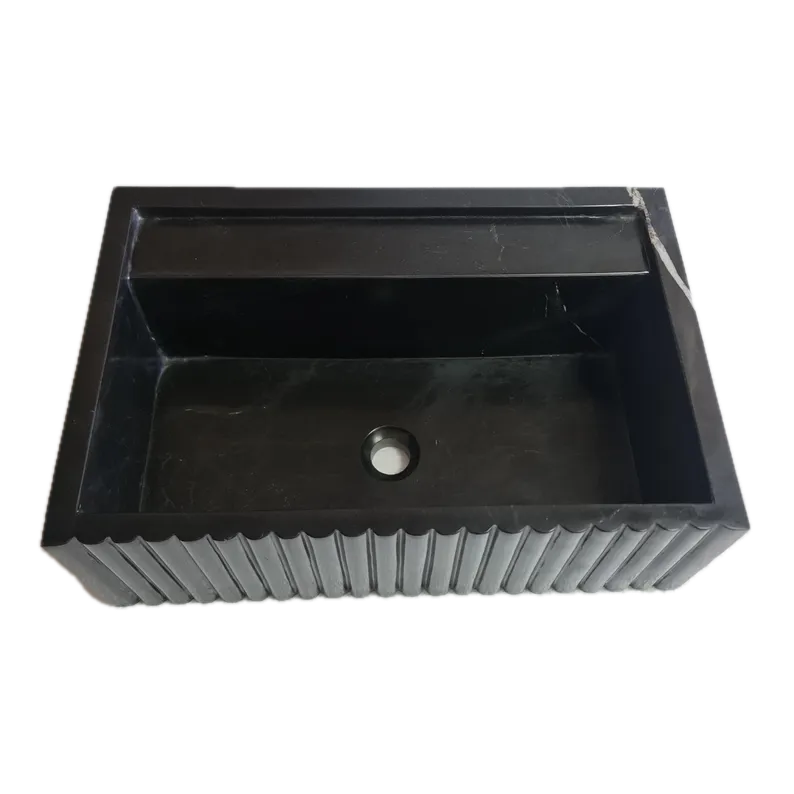 Turkish Black Fluted Wall Mount Bathroom Marble Sink 16 Inch