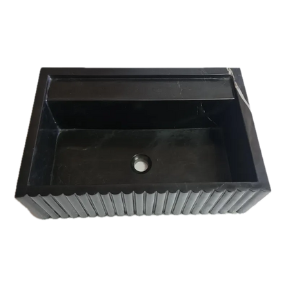 Turkish Black Fluted Wall Mount Bathroom Marble Sink 16 Inch