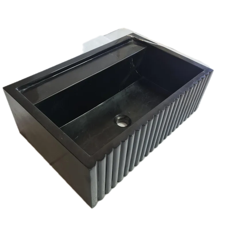 Turkish Black Fluted Wall Mount Bathroom Marble Sink 16 Inch