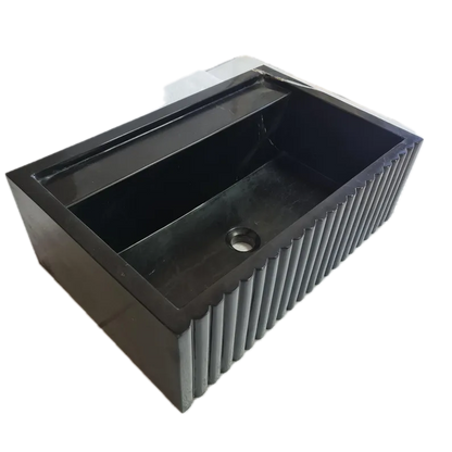Turkish Black Fluted Wall Mount Bathroom Marble Sink 16 Inch