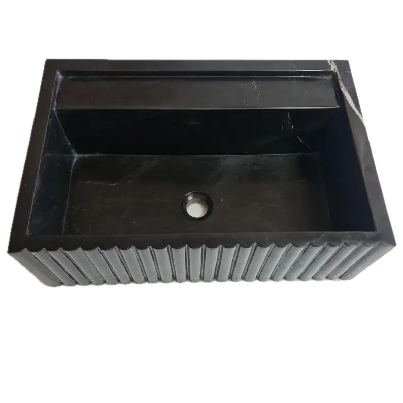 Turkish Black Fluted Wall Mount Bathroom Marble Sink 16 Inch
