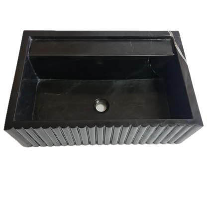 Turkish Black Fluted Wall Mount Bathroom Marble Sink 16 Inch