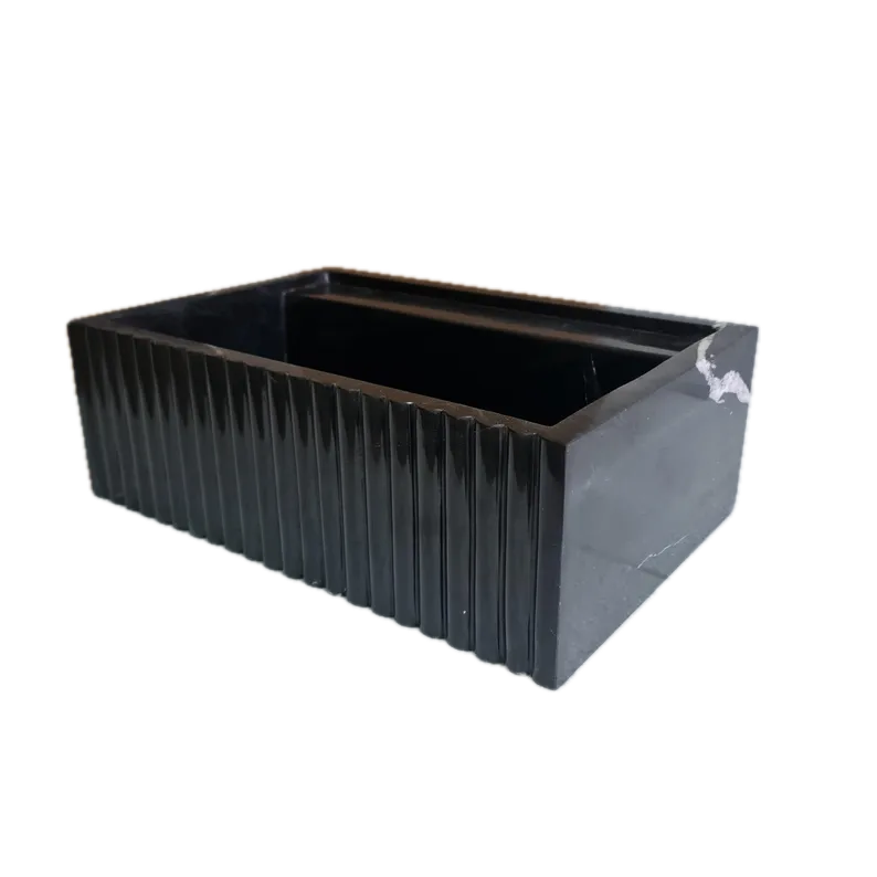 Turkish Black Fluted Wall Mount Bathroom Marble Sink 16 Inch