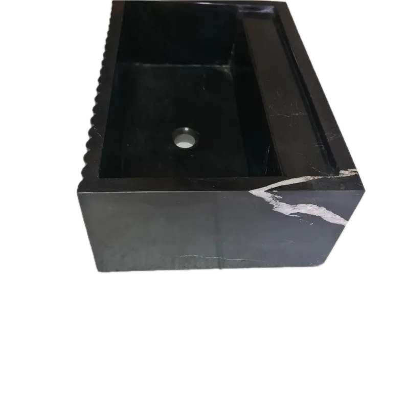 Turkish Black Fluted Wall Mount Bathroom Marble Sink 16 Inch