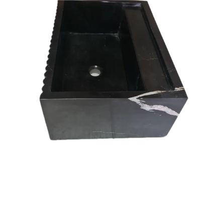Turkish Black Fluted Wall Mount Bathroom Marble Sink 16 Inch