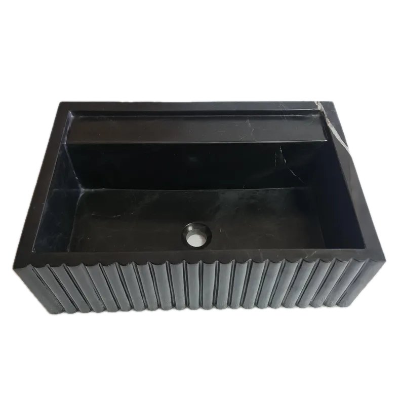 Turkish Black Fluted Wall Mount Bathroom Marble Sink 16 Inch