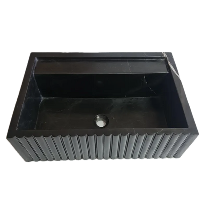 Turkish Black Fluted Wall Mount Bathroom Marble Sink 16 Inch