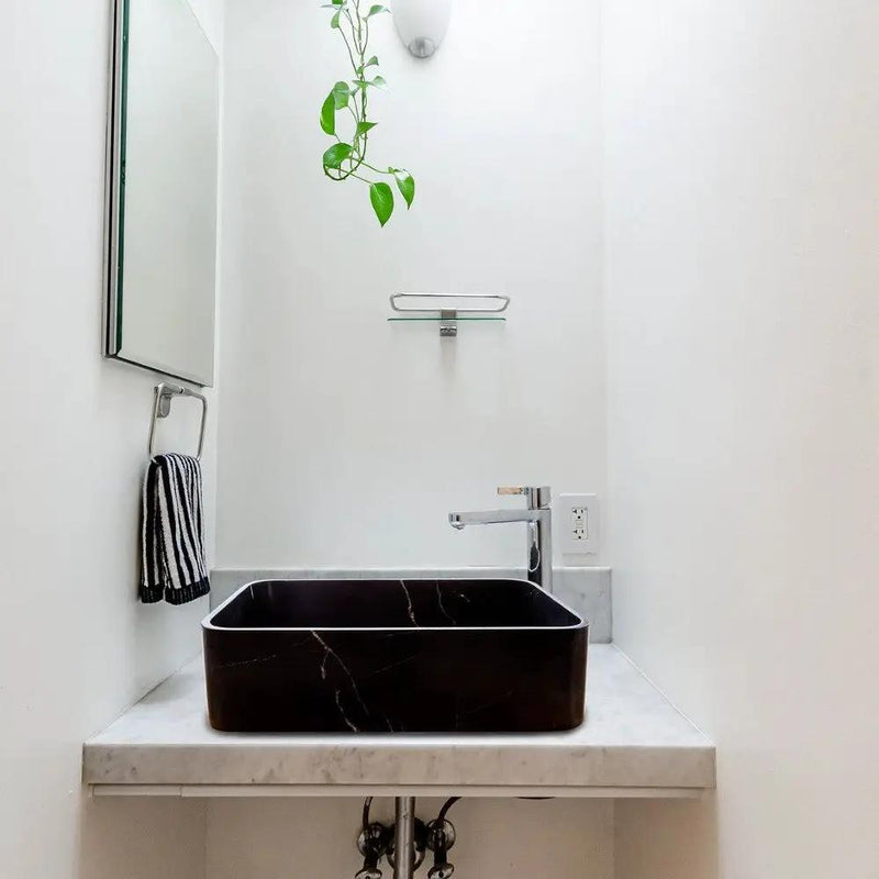 Black Marble Bathroom Sink Rectangular Farmhouse Apron Style Vessel