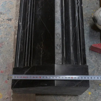 Black Marble Fireplace Mantel Hand Carved with White Veining - Polished 49 x 69 Inch