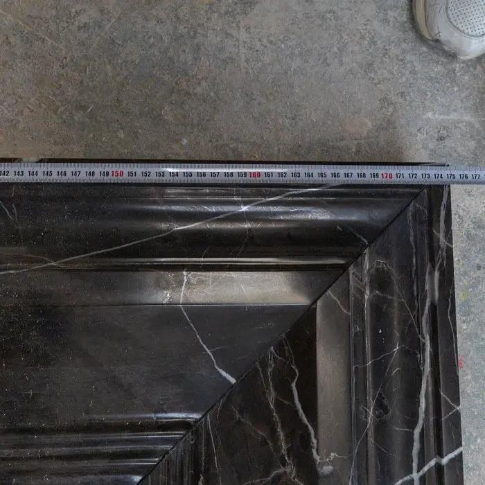 Black Marble Fireplace Mantel Hand Carved with White Veining - Polished 49 x 69 Inch
