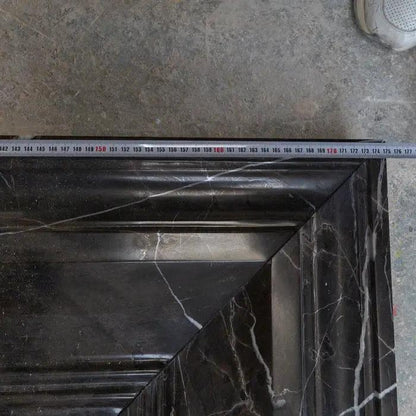 Black Marble Fireplace Mantel Hand Carved with White Veining - Polished 49 x 69 Inch