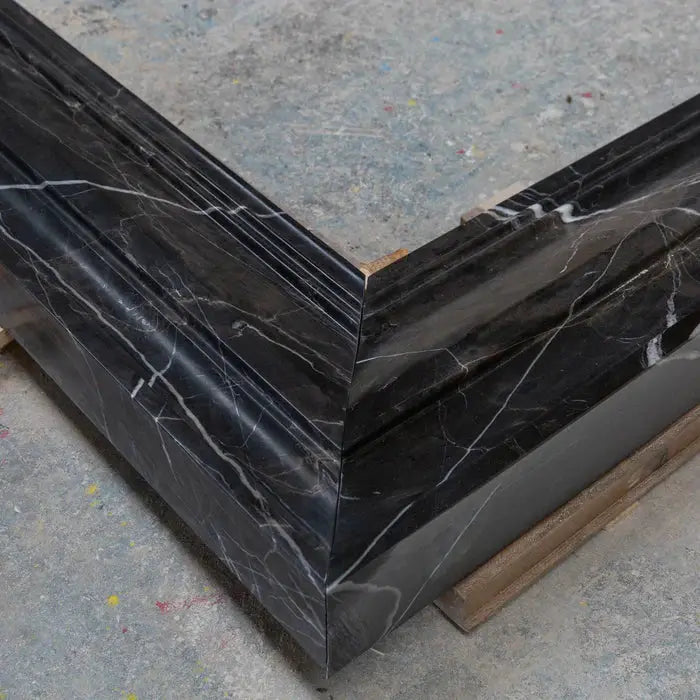 Black Marble Fireplace Mantel Hand Carved with White Veining - Polished 49 x 69 Inch