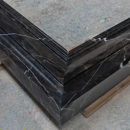 Black Marble Fireplace Mantel Hand Carved with White Veining - Polished 49 x 69 Inch