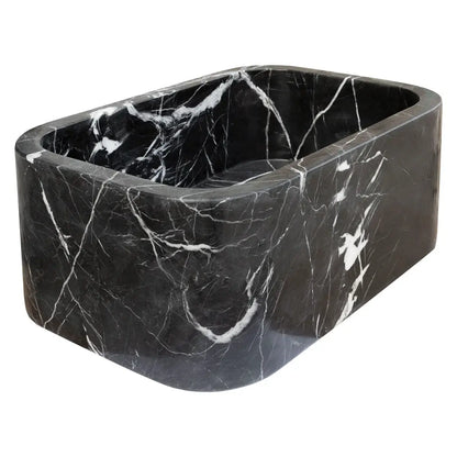 Polished Black Marble Bathroom Sink 12x18 Inch Wall Mounted