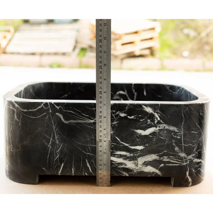 Toros Black Marble Rectangular Wall-mount Bathroom Sink (W)12" (W)18" (H)7" - In Stock