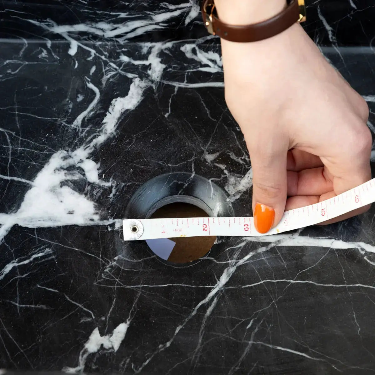 Polished Black Marble Bathroom Sink 12x18 Inch Wall Mounted