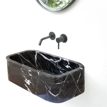Toros Black Marble Rectangular Wall-mount Bathroom Sink (W)12" (W)18" (H)7" - In Stock