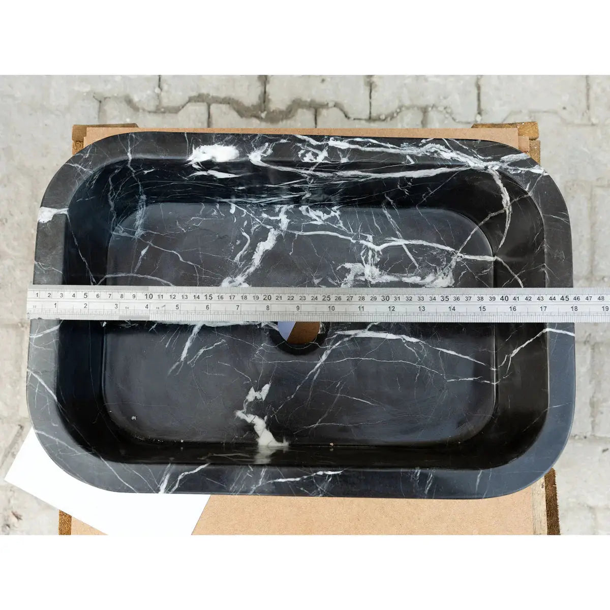 Polished Black Marble Bathroom Sink 12x18 Inch Wall Mounted