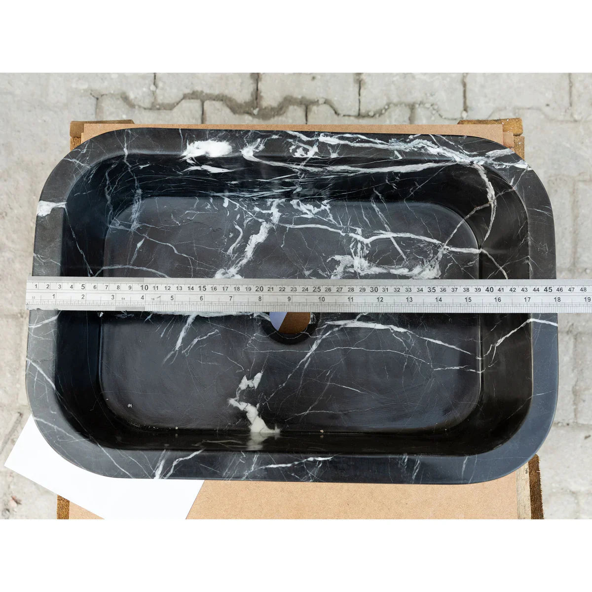 Toros Black Marble Rectangular Wall-mount Bathroom Sink (W)12" (W)18" (H)7" - In Stock