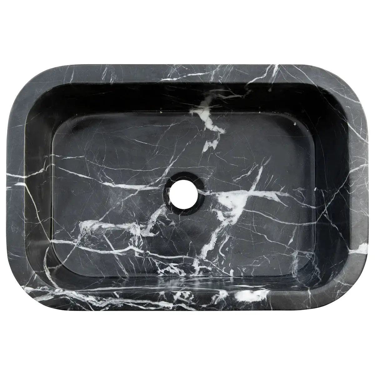 Polished Black Marble Bathroom Sink 12x18 Inch Wall Mounted