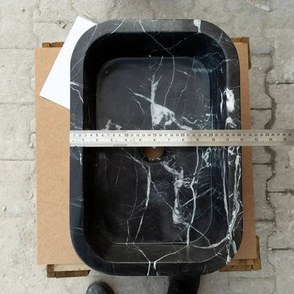 Polished Black Marble Bathroom Sink 12x18 Inch Wall Mounted