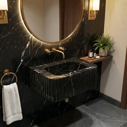 Black Marble Handcrafted Rectangular Sink - Wall-Mount Polished 12x19x7