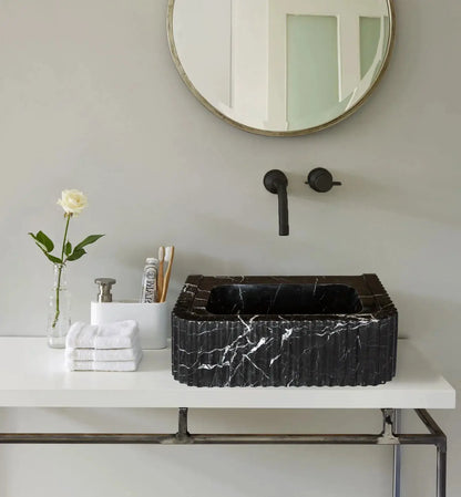 Turkish Black Marble Handcrafted Wall Mount Vessel Bathroom Sink