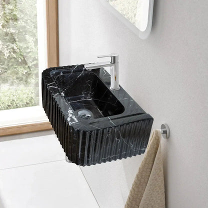 Turkish Black Marble Handcrafted Wall Mount Vessel Bathroom Sink