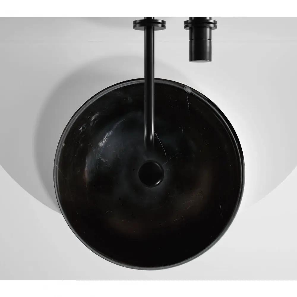 Black Natural Stone Marble Round Vessel Bathroom Sink Semi Polished