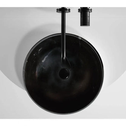 Black Natural Stone Marble Round Vessel Bathroom Sink Semi Polished