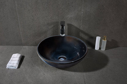 Toros Black Natural Stone Marble Vessel Sink Semi-Polished (D)16" (H)6"