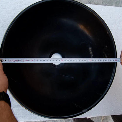 Black Natural Stone Marble Round Vessel Bathroom Sink Semi Polished