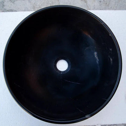 Black Natural Stone Marble Round Vessel Bathroom Sink Semi Polished